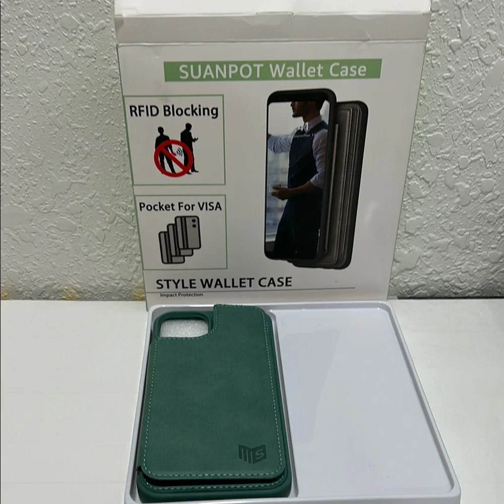 SUANPOT Green Wallet Phone Case IP14Max NWT sea green